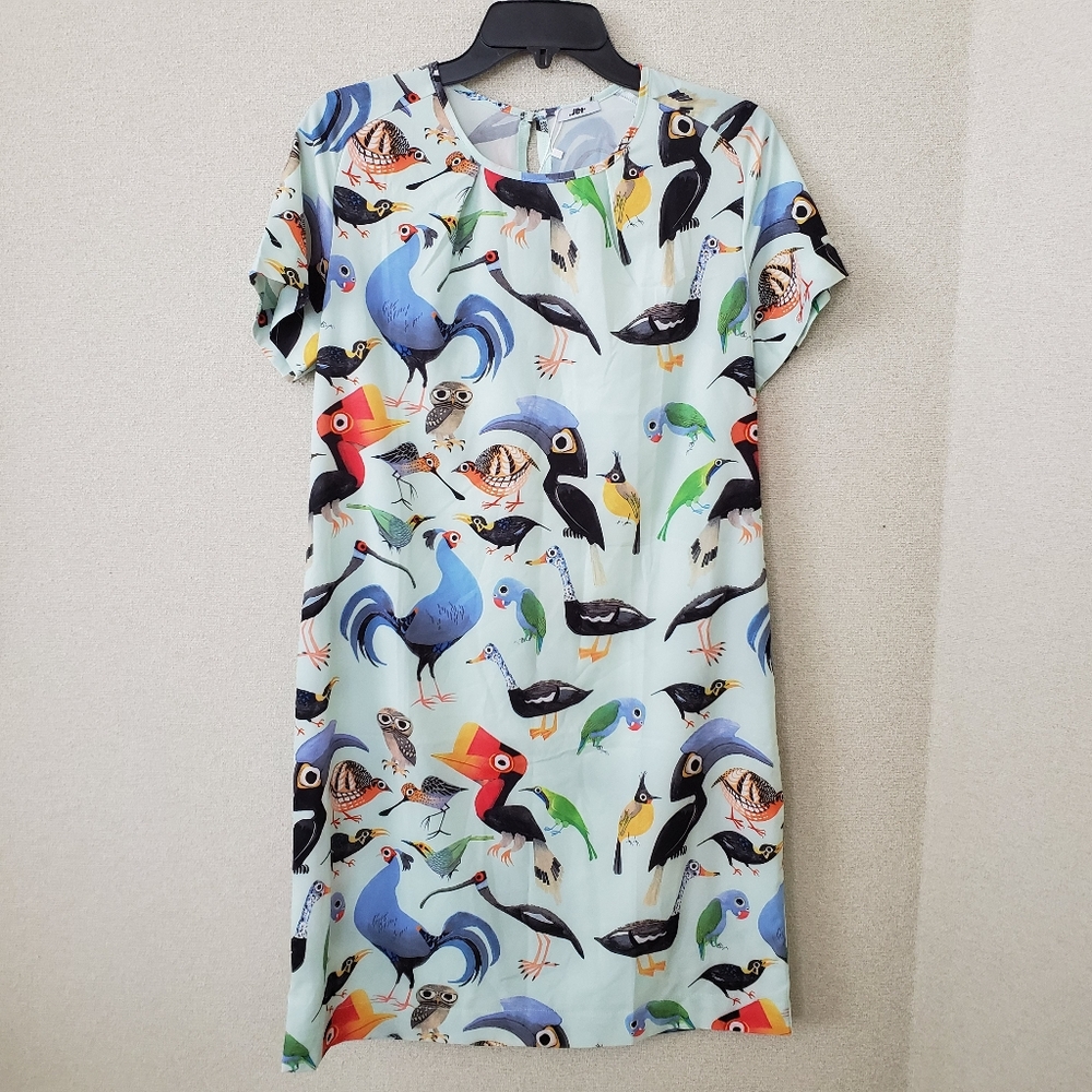 Toucan Print Tropical Summer Dress sheath Sz 40